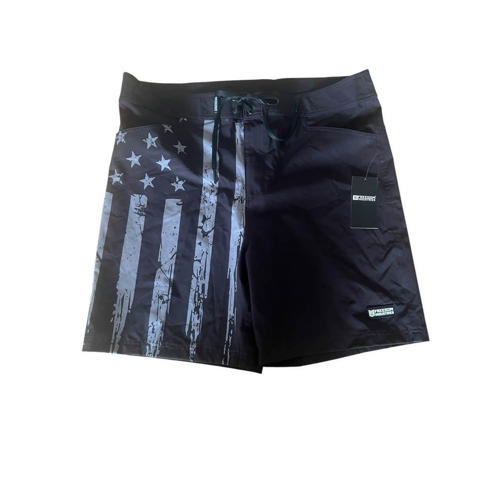 Freedom Industries Board Shorts 2XL Black Gray USA Flag Camo Performance Trunks